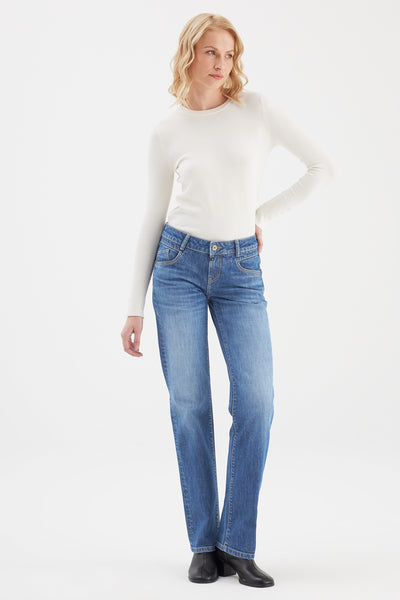 Diva Mid Waist Full Length 5 Pocket Jeans Medium Blue
