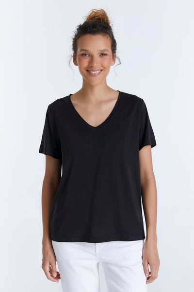 Edith V Neck Short Tshirt Black