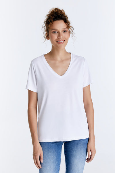 Edith V Neck Short Tshirt White