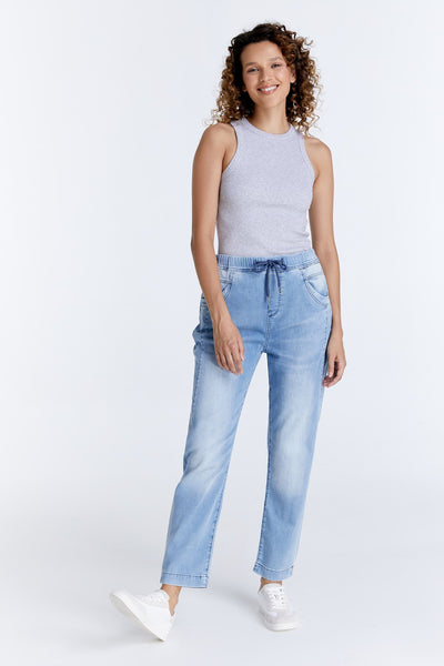 Ella Mid Waist Jogger 5 Pocket Ankle Jeans Light Blue Denim