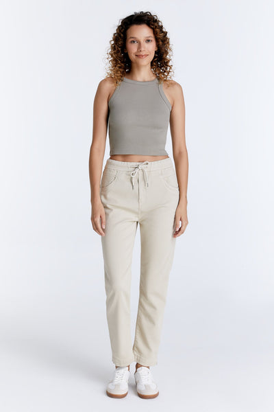 Ella Mid Waist Jogger 5 Pocket Ankle Pants Sand