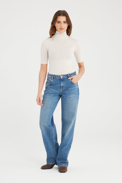 Elodie Mid Waist Full Length 5 Pocket Jeans Medium Blue
