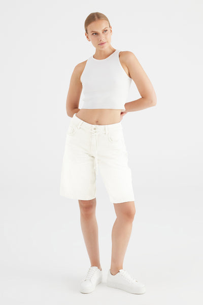 Harper Mid Waist Midi Length 5 Pocket Shorts Ecru