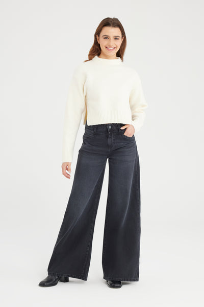Hazel Mid Waist Full Length 5 Pocket Jeans Black VT