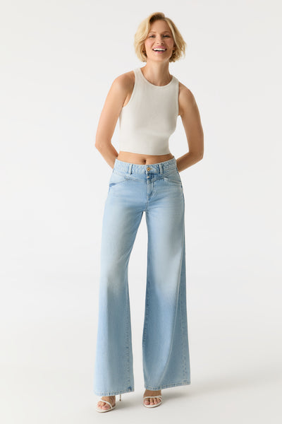 Hazel Mid Waist Full Length 5 Pocket Jeans Light Blue