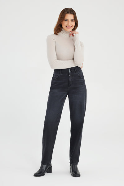 Jasmin High Waist Cropped Length Jogger 5 Pocket Jeans Black VT