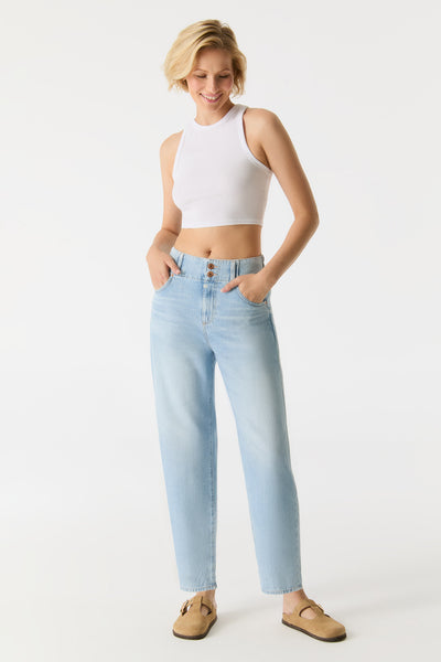 Jasmin High Waist Cropped Length Jogger 5 Pocket Jeans Light Blue