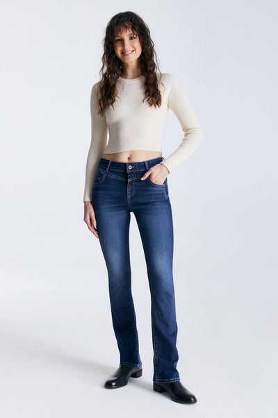 Judith Mid Waist 5 Pocket Jeans Dark Blue