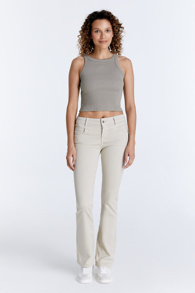 Judith Mid Waist 5 Pocket Jeans Sand