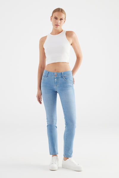 Juliet Mid Waist Regular Length Push-Up 5 Pocket Jeans Light Blue