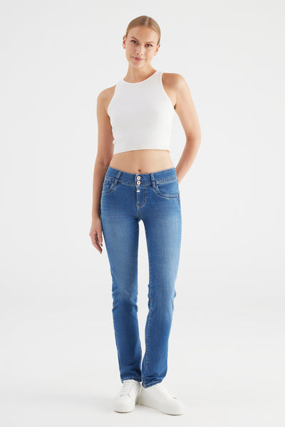 Juliet Mid Waist Regular Length Push-Up 5 Pocket Jeans Medium Blue