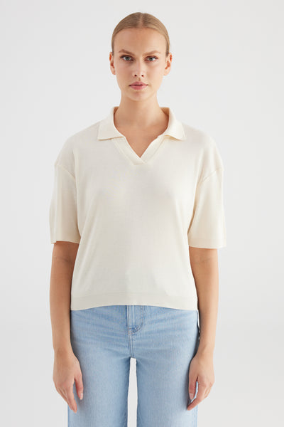 June Collared Short Sleeve Tshirt Ecru