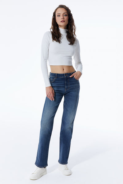 Kylie Mid Waist 5 Pocket Jeans Dark Blue