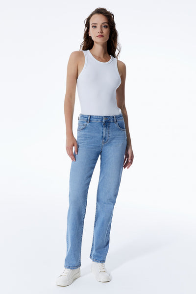 Kylie Mid Waist 5 Pocket Jeans Light Blue