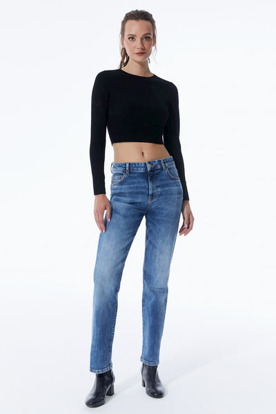 Kylie Mid Waist 5 Pocket Jeans Medium Blue