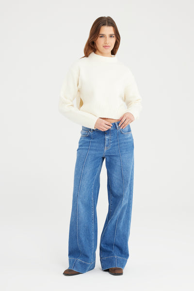 Layla Mid Waist Full Length Pintuck 5 Pocket Jeans Medium Blue