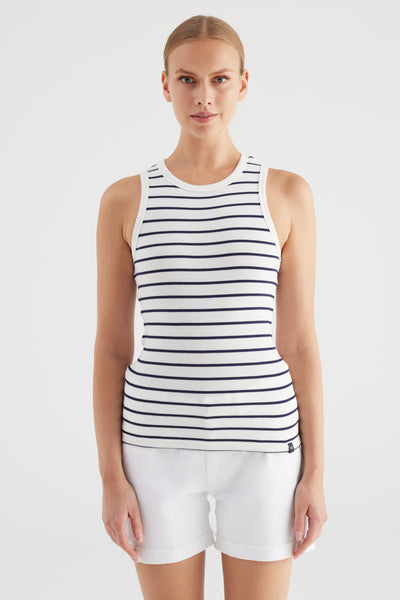 Liv Halter Neck Tank Top Striped Ecru