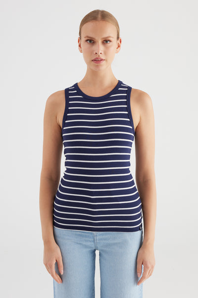 Liv Halter Neck Tank Top Striped Navy