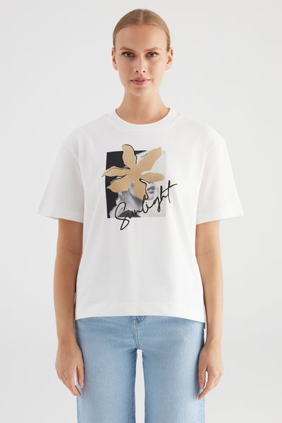 Lucia Crew Neck Short Sleeve Printed Tshirt Floral Gold Printed