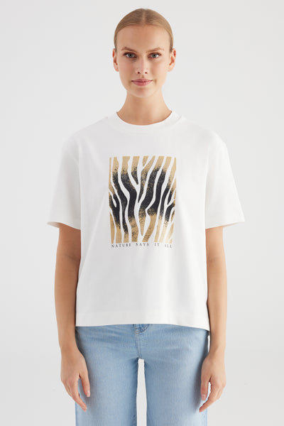 Lucia Crew Neck Short Sleeve Printed Tshirt Nature Gold Printed