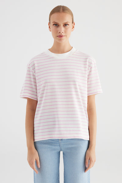 Lucia Crew Neck Short Sleeve Tshirt Striped Pink