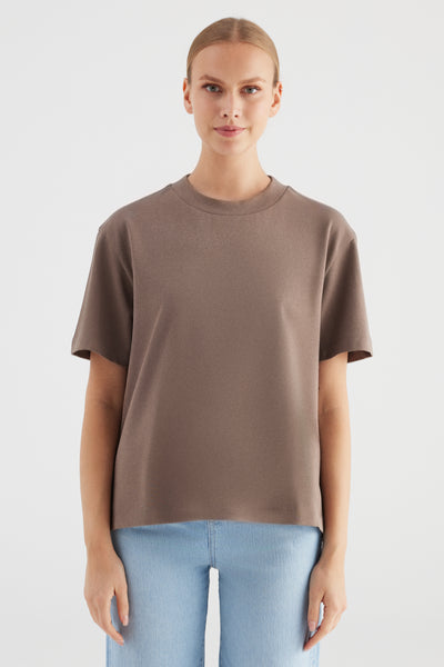 Lucia Crew Neck Short Sleeve Tshirt Taupe