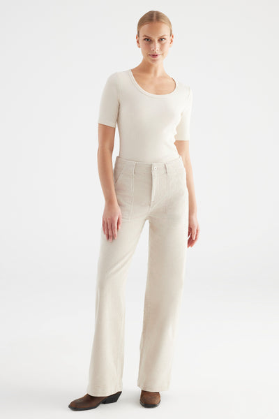 Lulu Corduroy High Waist Full Length Patch Pocket Pants Beige