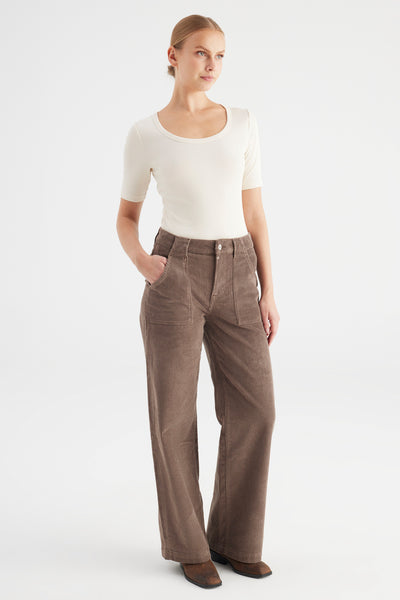 Lulu Corduroy High Waist Full Length Patch Pocket Pants Taupe