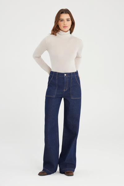 Lulu High Waist Full Length Patch Pocket Jeans Raw