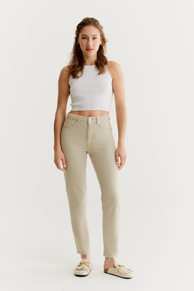 Lynn Mid Waist 5 Pocket Jeans Sand