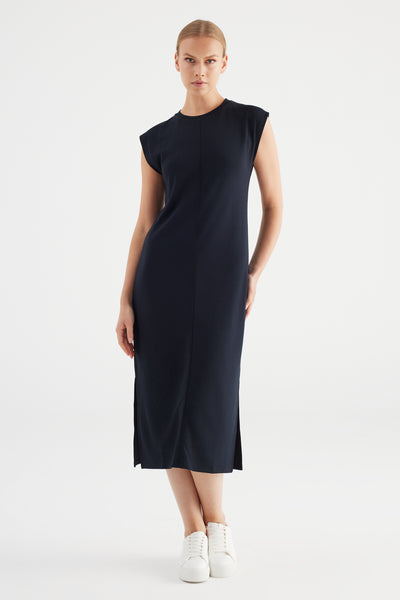 Marcia Long Length Crew Neck Dress Black