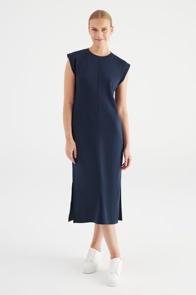 Marcia Long Length Crew Neck Dress Navy