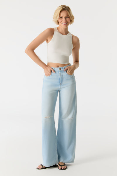 Maria Ultra High Waist Full Length 5 Pocket Jeans Light Blue Destroyed