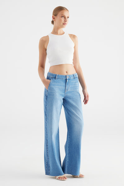 Maxine Mid Waist Full Length Drop Crotch Chino Jeans Contrast Side