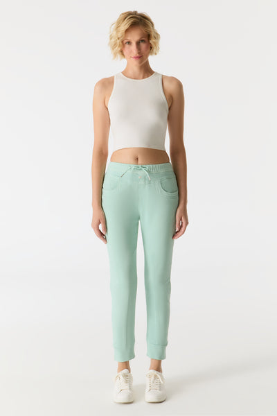 Mila Mid Waist Ankle Length Jogger 5 Pocket Pants Aqua Sky