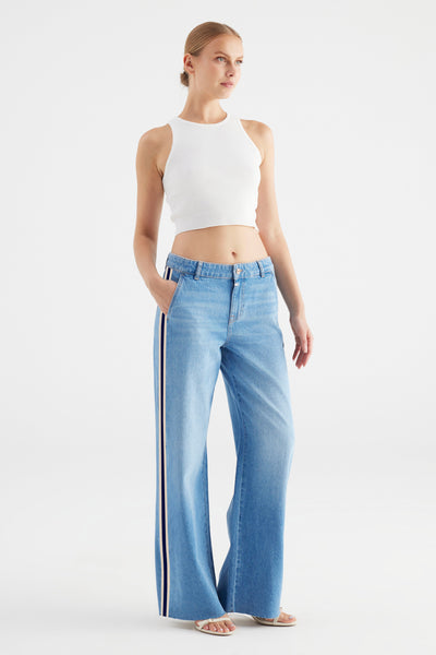 Maxine Tape Mid Waist Full Length Drop Crotch Chino Jeans Light Blue