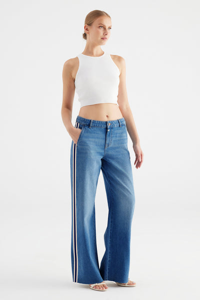 Maxine Tape Mid Waist Full Length Drop Crotch Chino Jeans Medium Blue