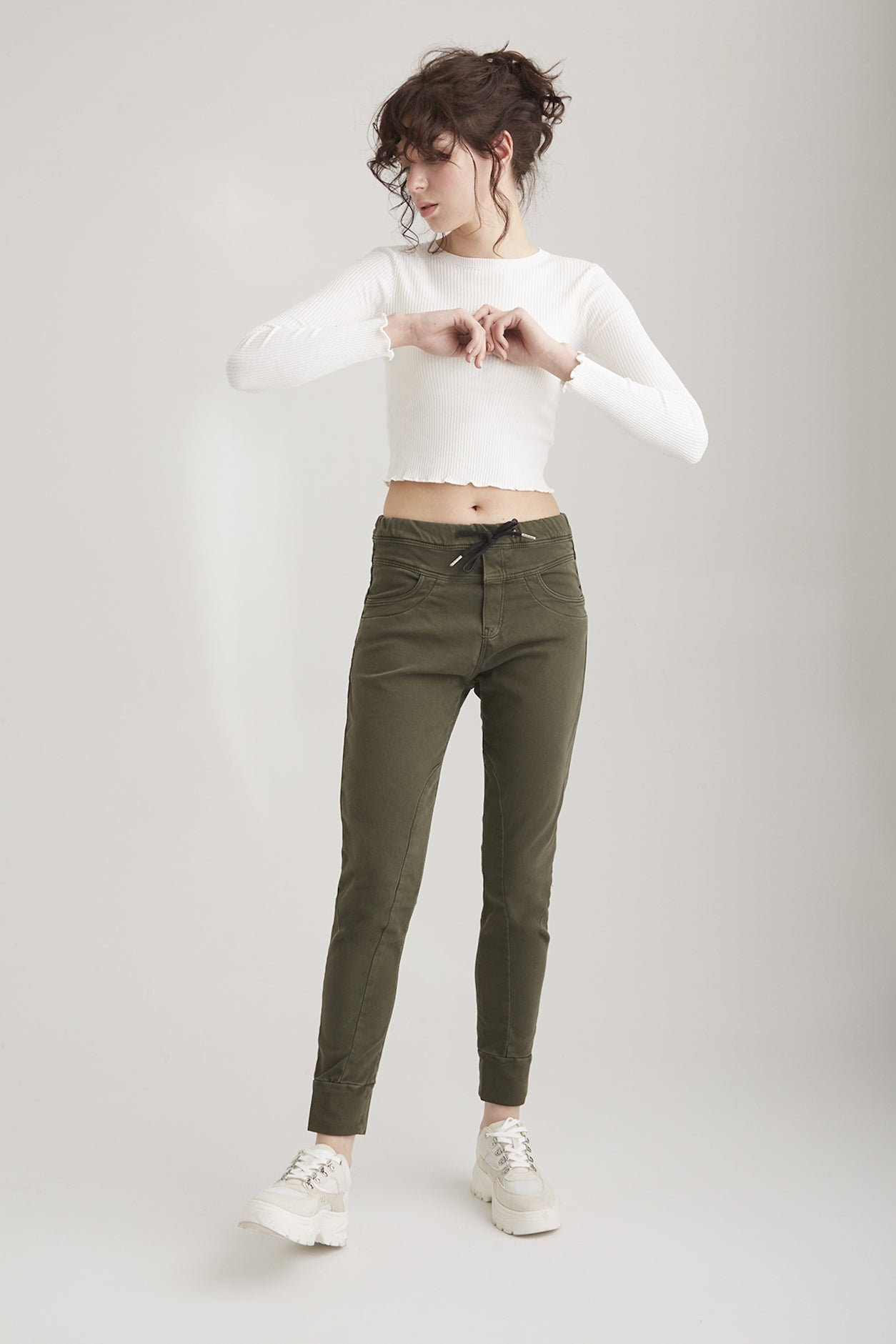 cup of joe denim Mila Mid Waist Ankle Length Jogger 5 Pocket Pants