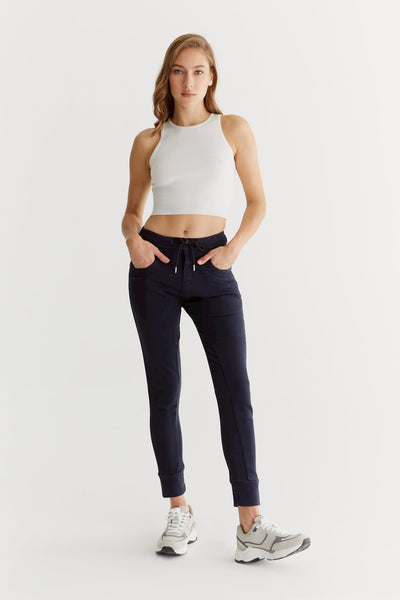 Mila Mid Waist Jogger 5 Pocket Ankle Pants Navy