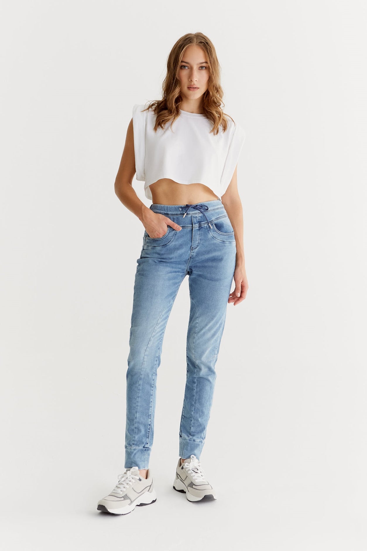 cup of joe denim Mila Mid Waist Ankle Length Jogger 5 Pocket Jeans