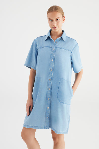 Nikki Midi Length Short Sleeve Dress Light Blue