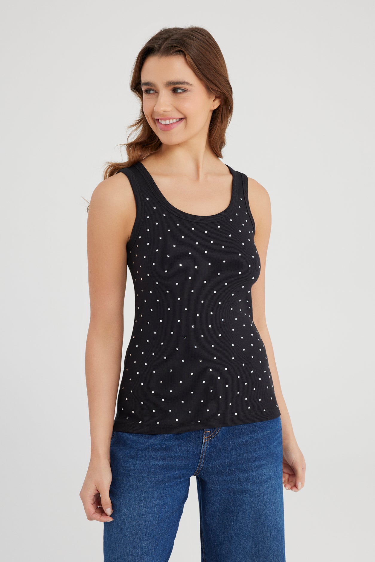 cup of joe denim Olivia Scoop Neck Strass Tank Top