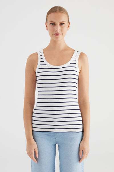 Olivia Scoop Neck Tank Top Striped Ecru