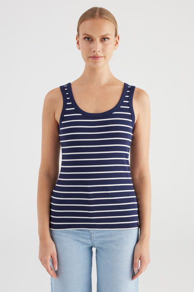 Olivia Scoop Neck Tank Top Striped Navy