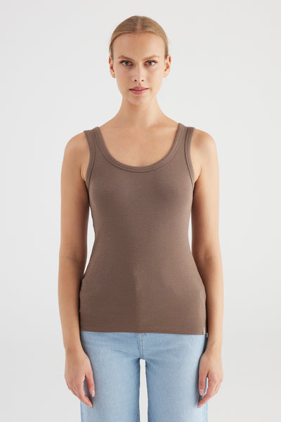 Olivia Scoop Neck Tank Top Taupe