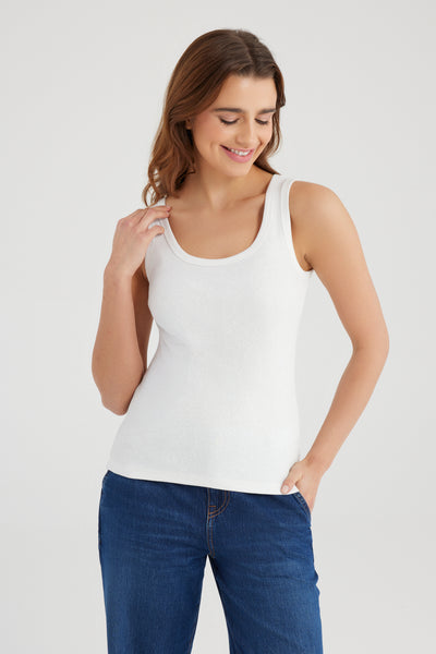 Olivia Crew Neck Tank Top White Pearl