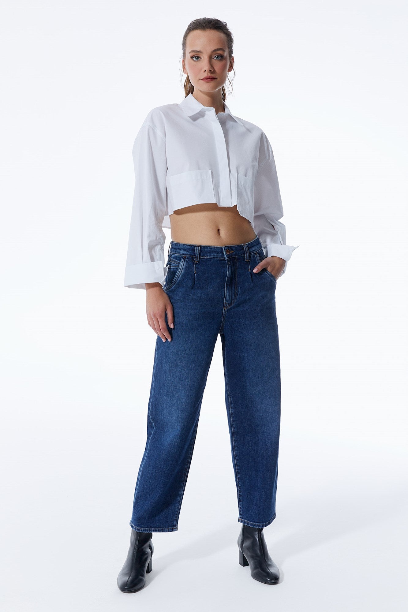 cup of joe denim Rose Mid Waist Regular Length Drop Crotch 5 Pocket Jeans