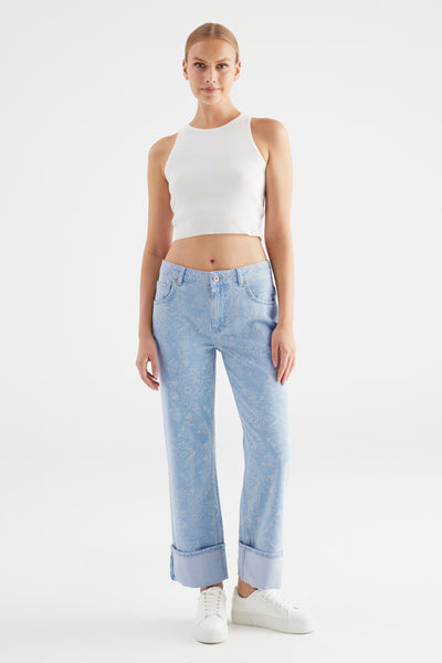 Ruby Mid Waist Ankle Length Turn-up 5 Pocket Jeans Printed