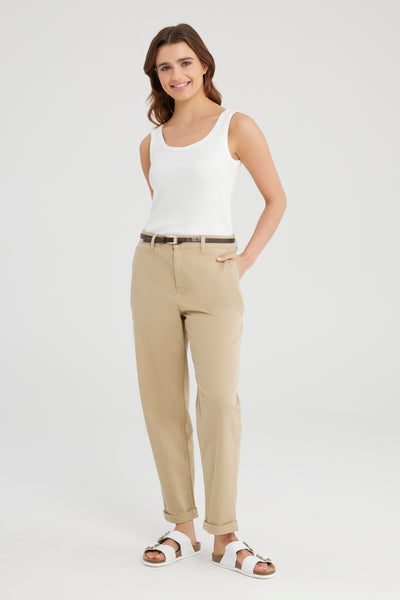 Ruth Mid Waist Regular Length Chino Pants Beige