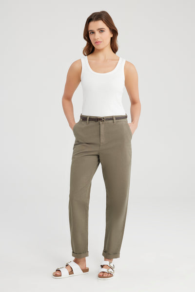 Ruth Mid Waist Regular Length Chino Pants Khaki